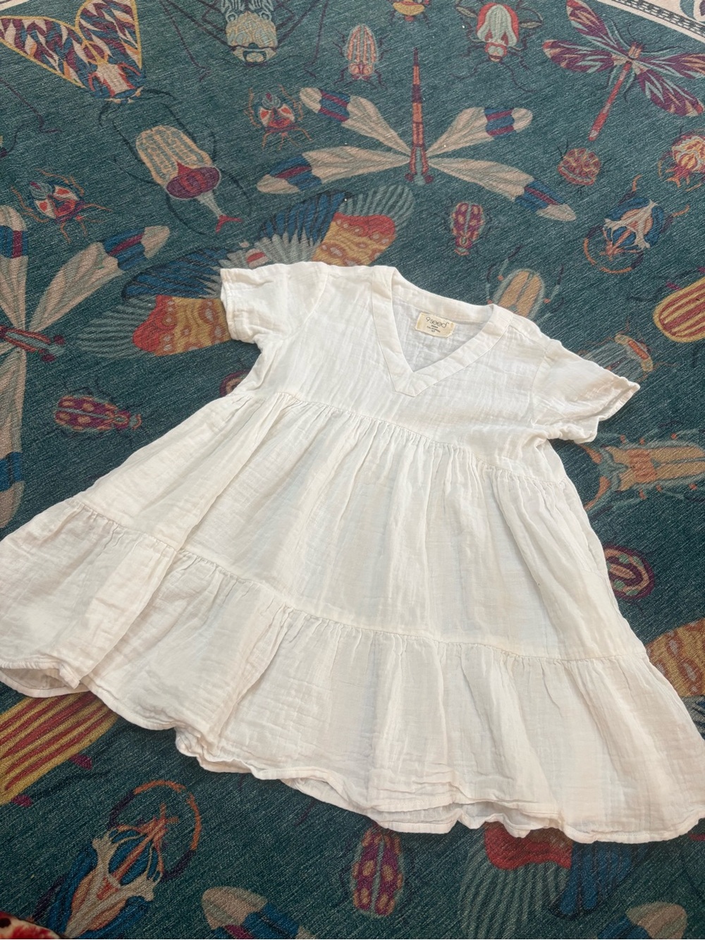 9 Seed Marbella Girls White Gauze Tiered V-Neck Dress 6/7